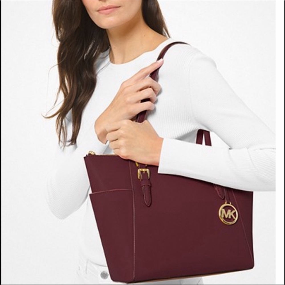 Michael Kors Large Charlotte Tote Bag Luggage Leather Oxblood (NWT) - Picture 7 of 10